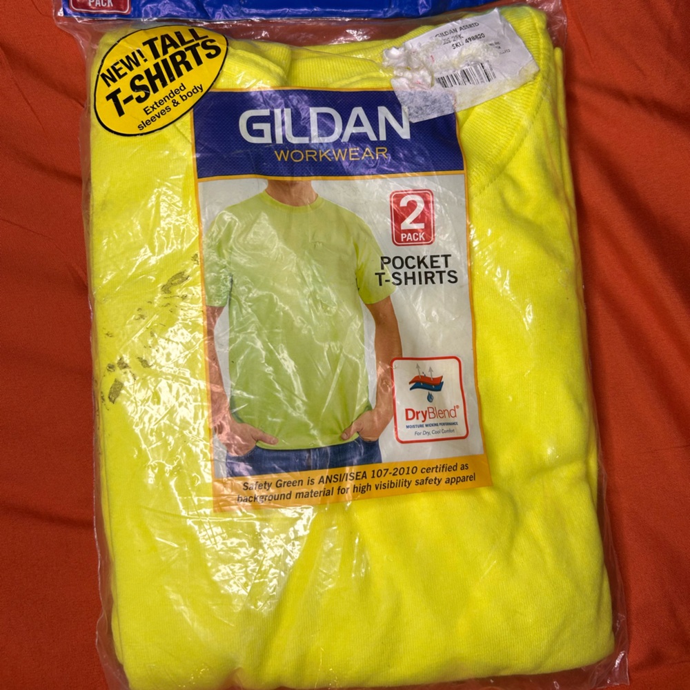 Gildan High-Visibility Yellow Men's Pocket T-Shirt 2-Pack